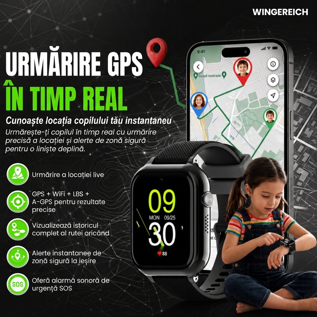 Ceas smartwatch Wingereich copii AI negru