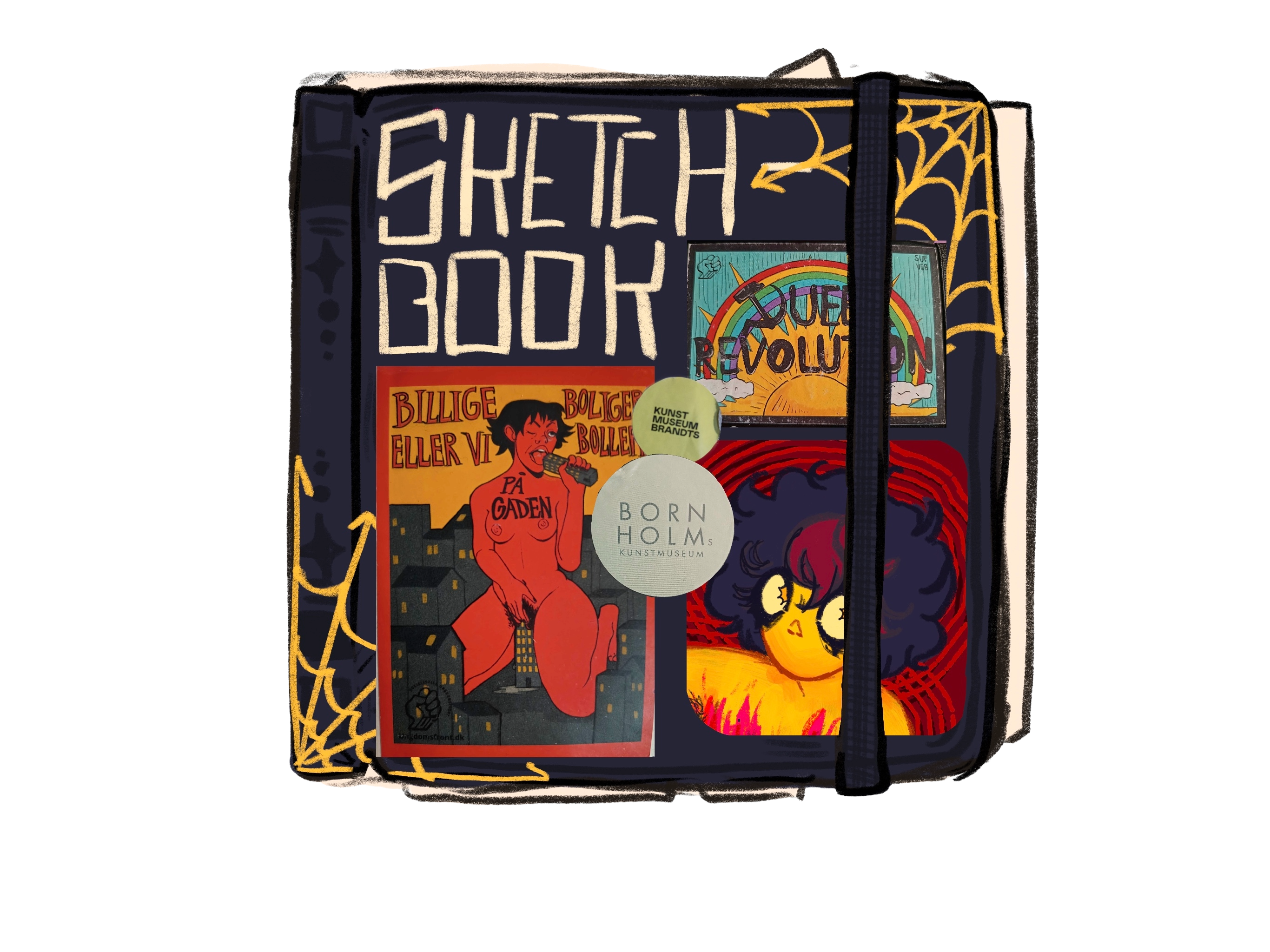image of sketchbook covered in stickers
