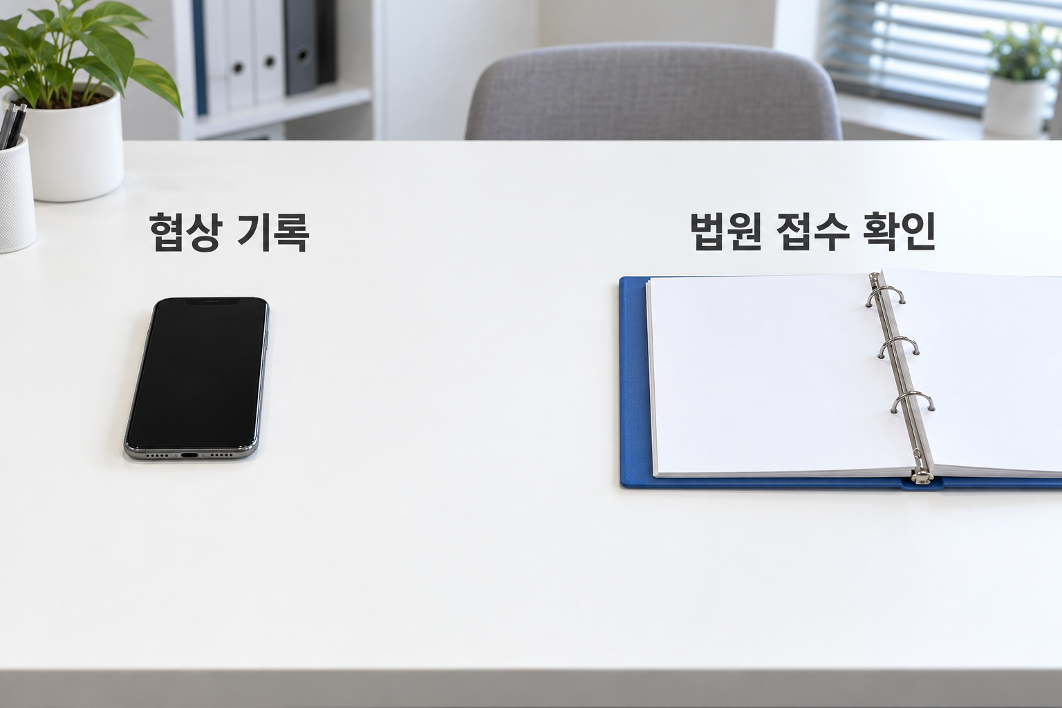 문자 협상 기록과 법원 청구 접수 확인을 분리하는 설명 장면