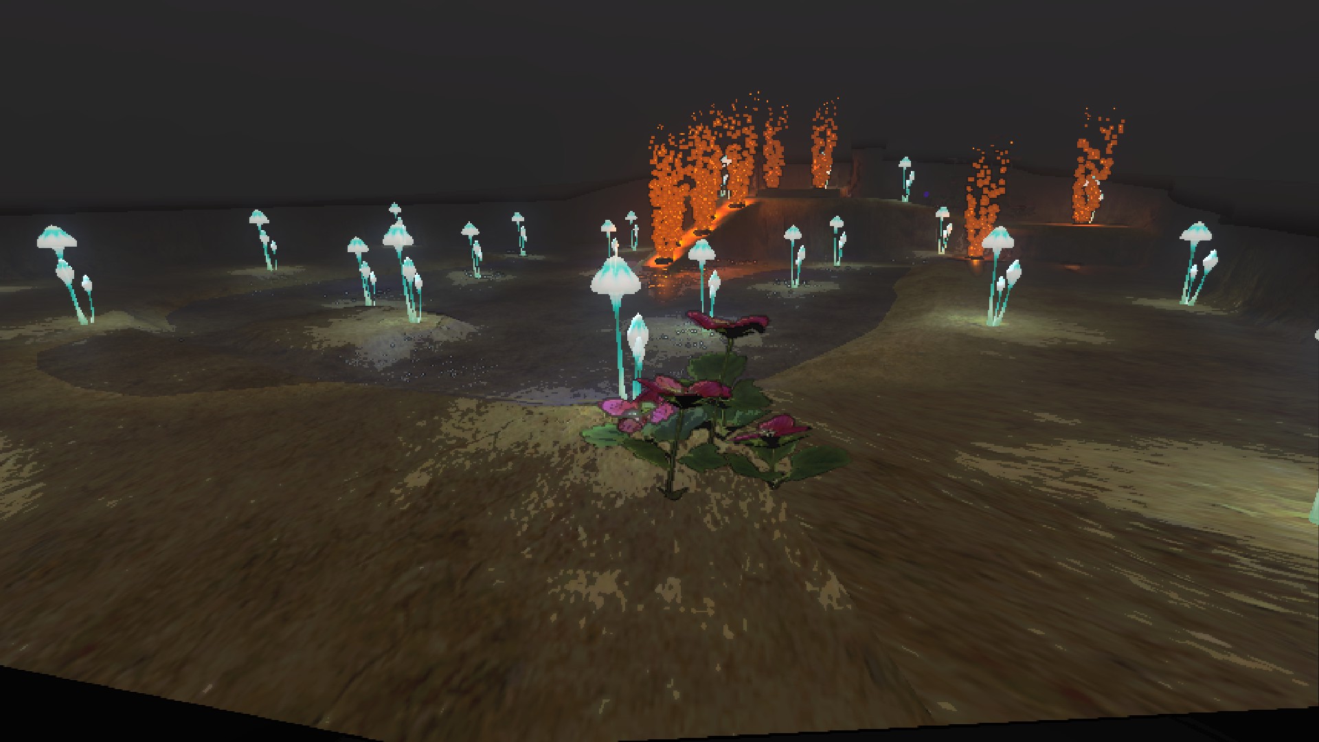 A tile with a pathway lined by fire geysers and surrounded by water, that is most memorable from 'Bulblax Kingdom' in Pikmin 2.