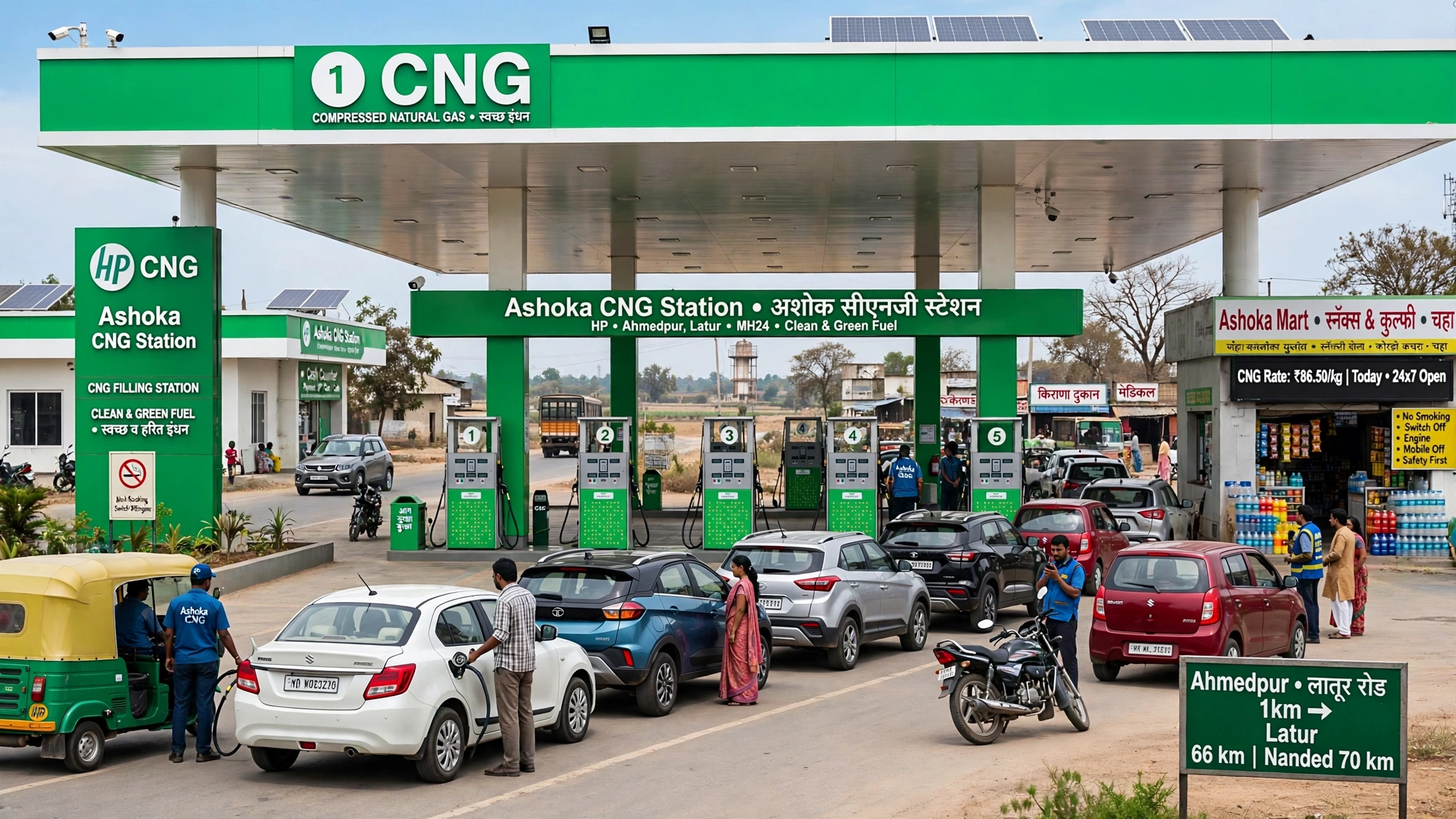 CNG nozzle connected to a vehicle at the best CNG station in Ahmedpur