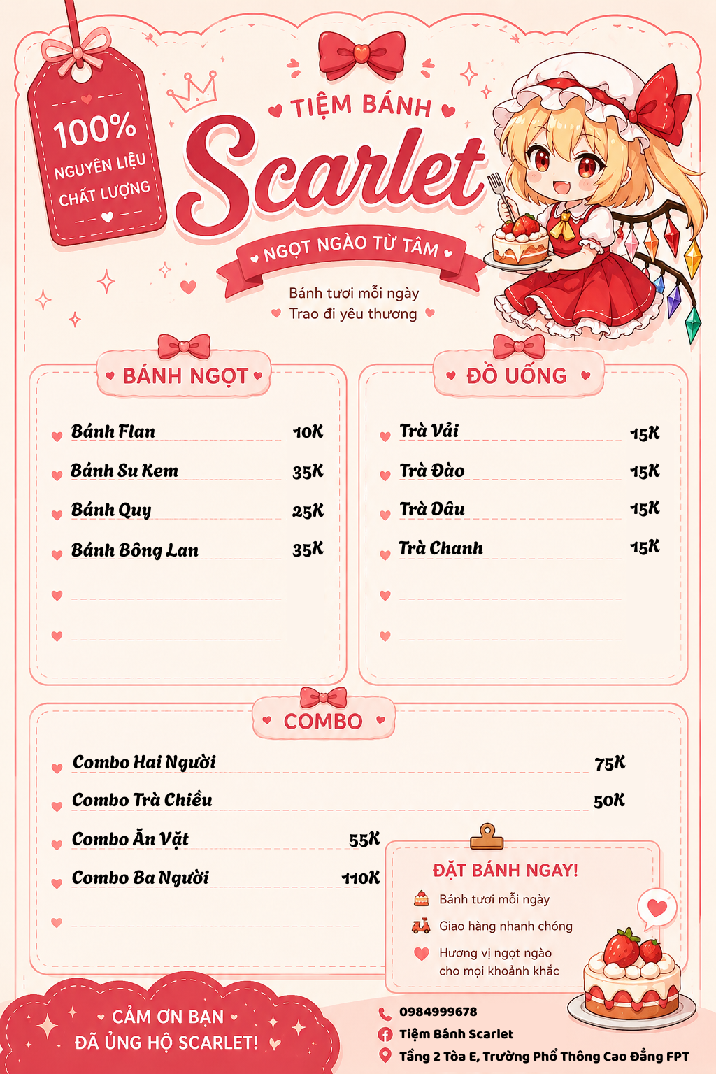 Thực đơn Tiệm Bánh Scarlet