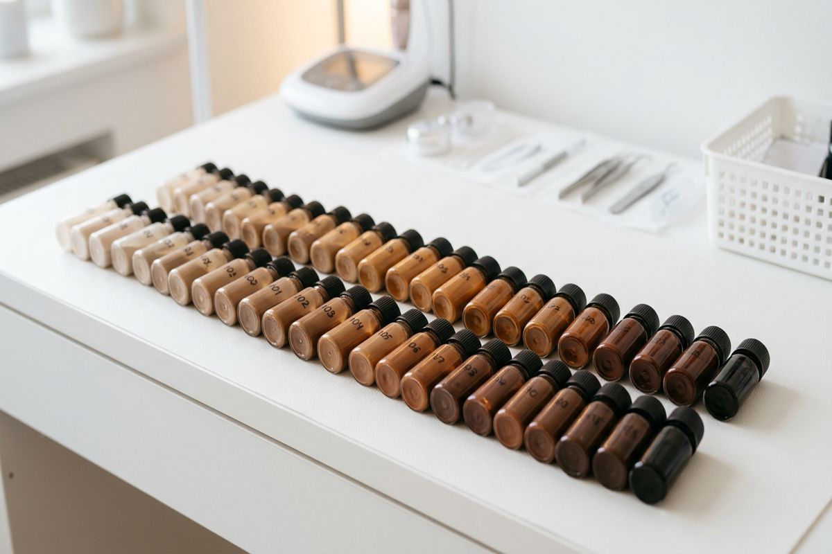 Flacons de pigments utilisés en maquillage permanent et microblading sourcils