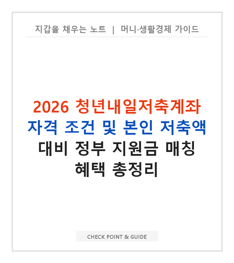 2026 청년내일저축계좌 자격 조건 및 본인 저축액 대비 정부 지원금 매칭 혜택 총정리