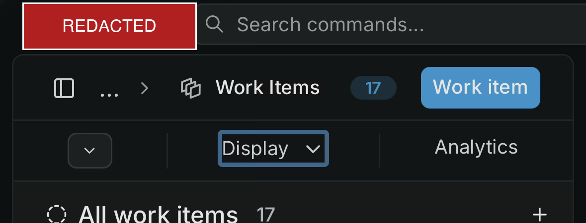 Work Items top bar overflowing on a mobile viewport
