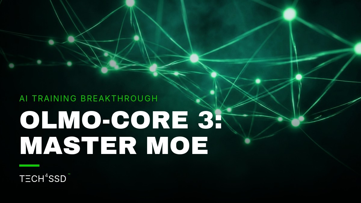 Abstract digital network representing Olmo-Core 3 distributed MoE model training infrastructure