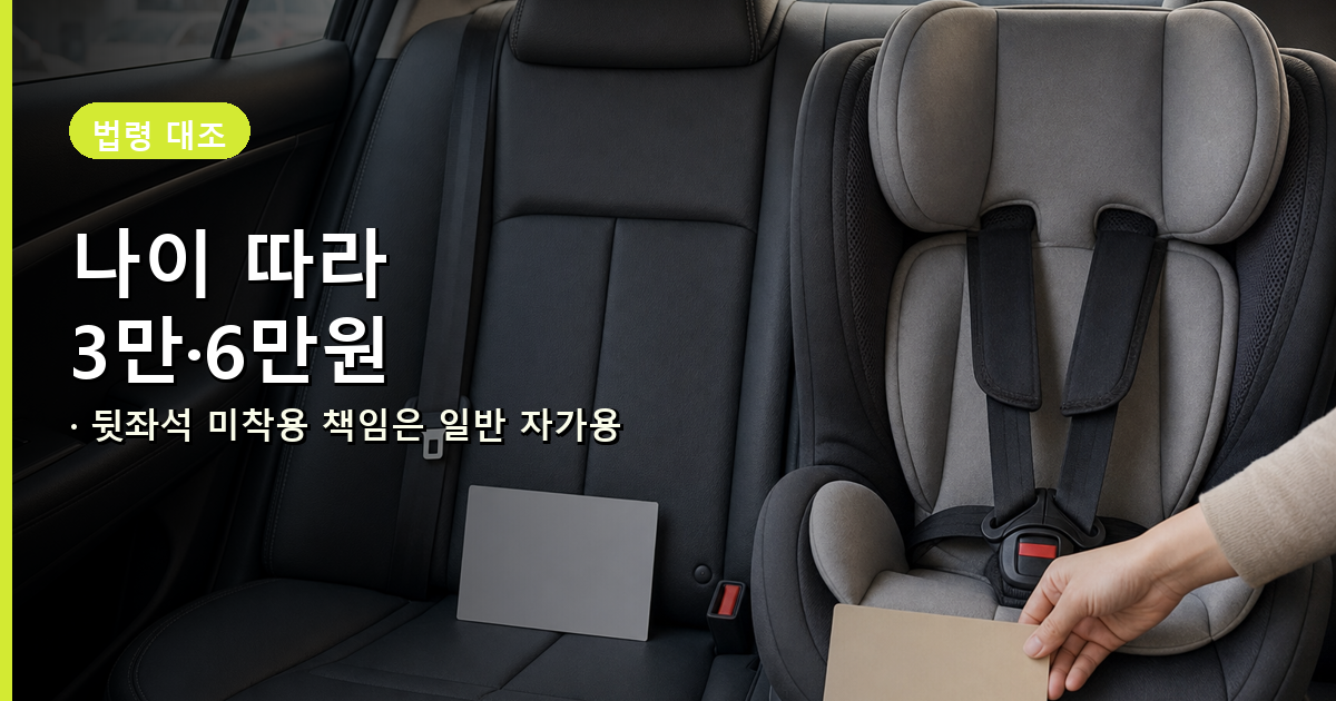 뒷좌석 승객이 13세 이상이면 3만원, 13세 미만이면 6만원인 운전자 과태료 비교