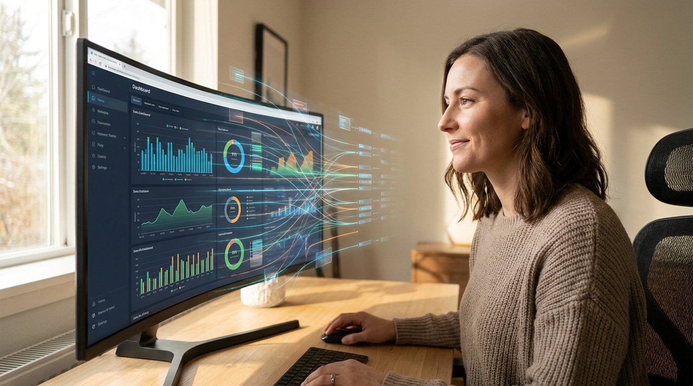 Creator confidently managing Cloudflare AI-bot settings on a computer screen, controlling web traffic and content access.