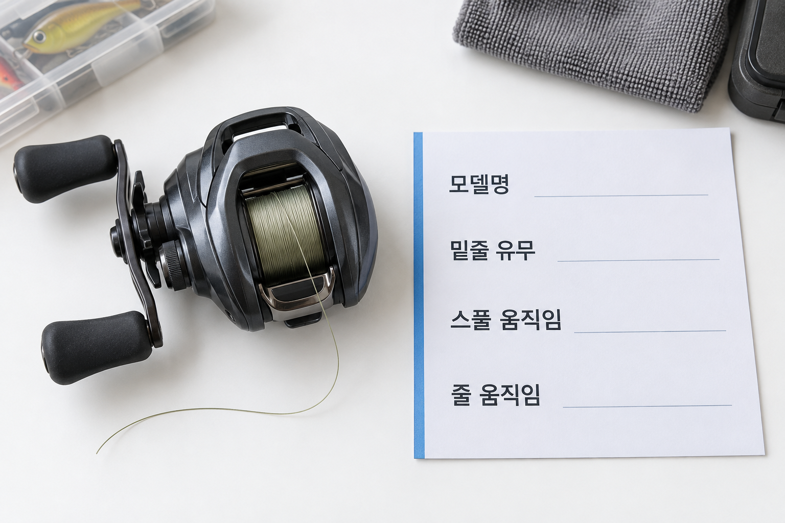 재권사 후 스풀과 줄 움직임을 구분해 기록하는 설명용 점검 장면