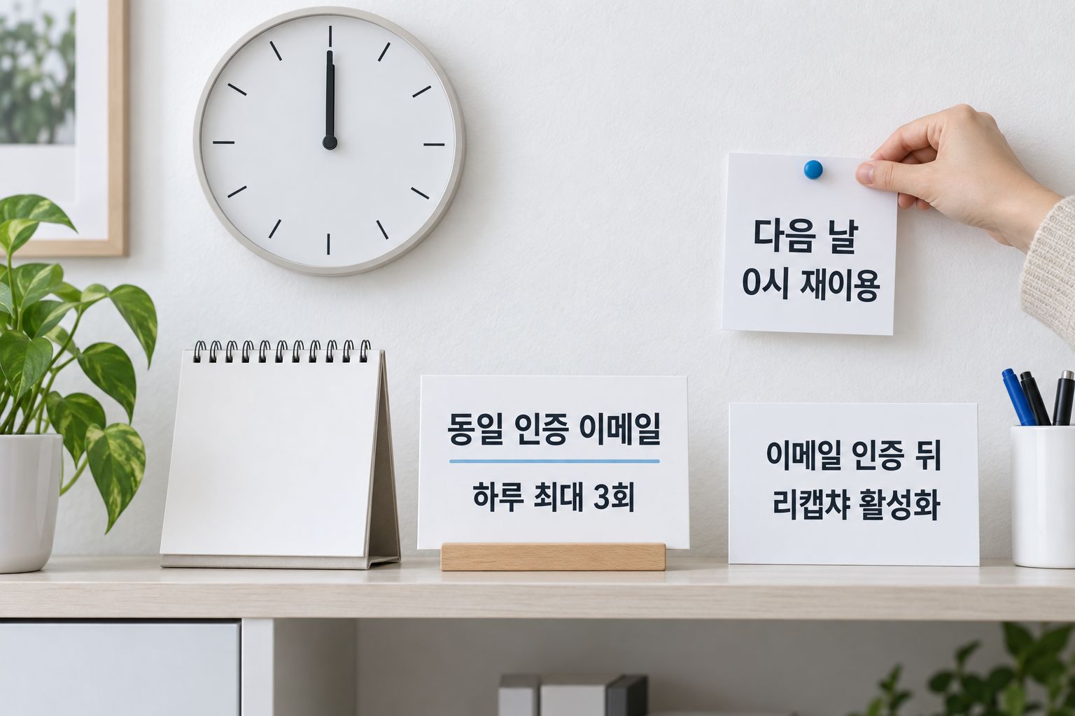 동일 인증 이메일 하루 최대 3회 제한과 익일 0시 재이용 안내