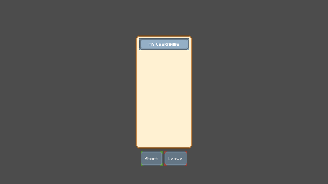 A grey menu consisting of a list of players, a start, and a leave button