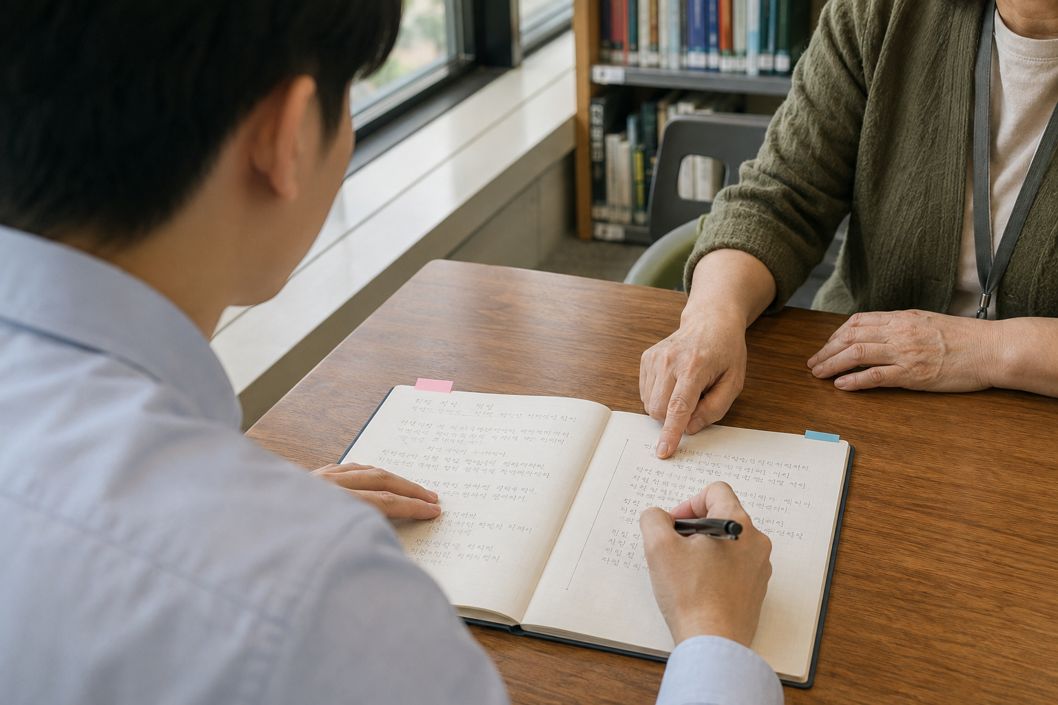 참고할 문장과 원하는 말투 및 사실 확인 기준을 분리하는 작성 장면