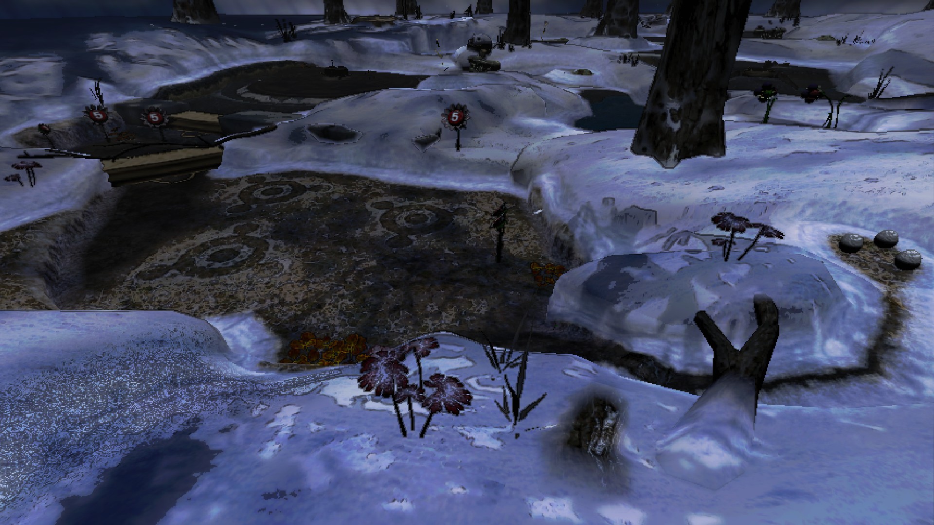 The original landing site, with eggs and pellet posies.