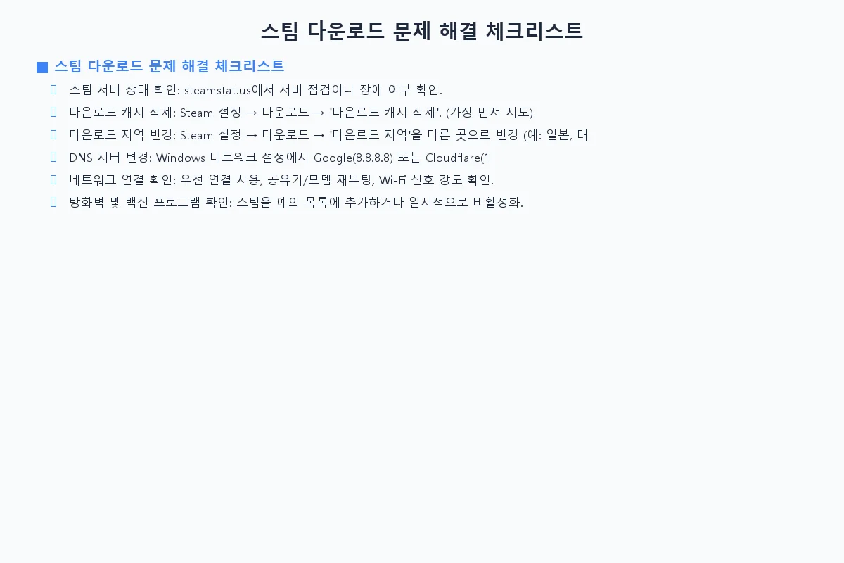 스팀 다운로드 문제 해결 체크리스트