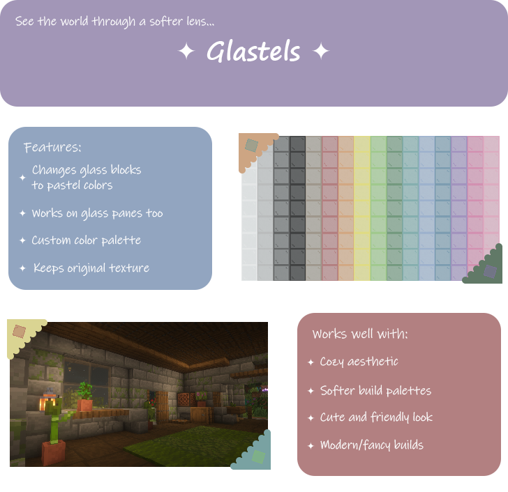 Glastels | Pastel-Colored Glass Minecraft Texture Pack