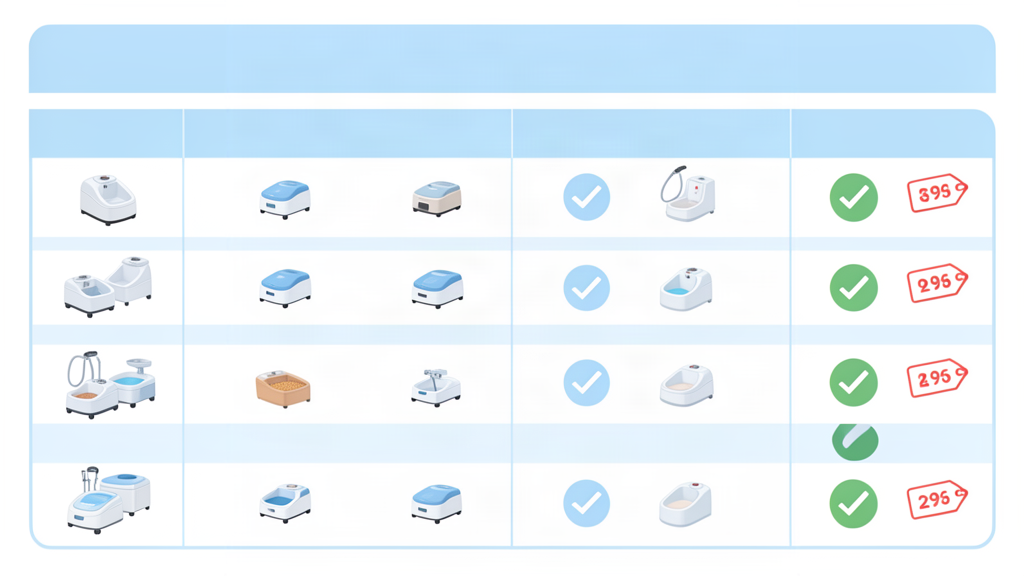 comparison table of the best foot spas with heat, jets, rollers and prices