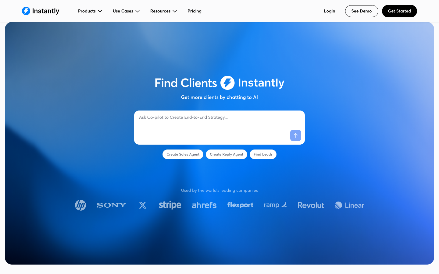 Instantly homepage