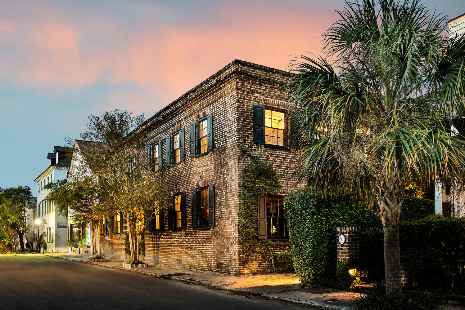 70 King Street Charleston exterior at dusk