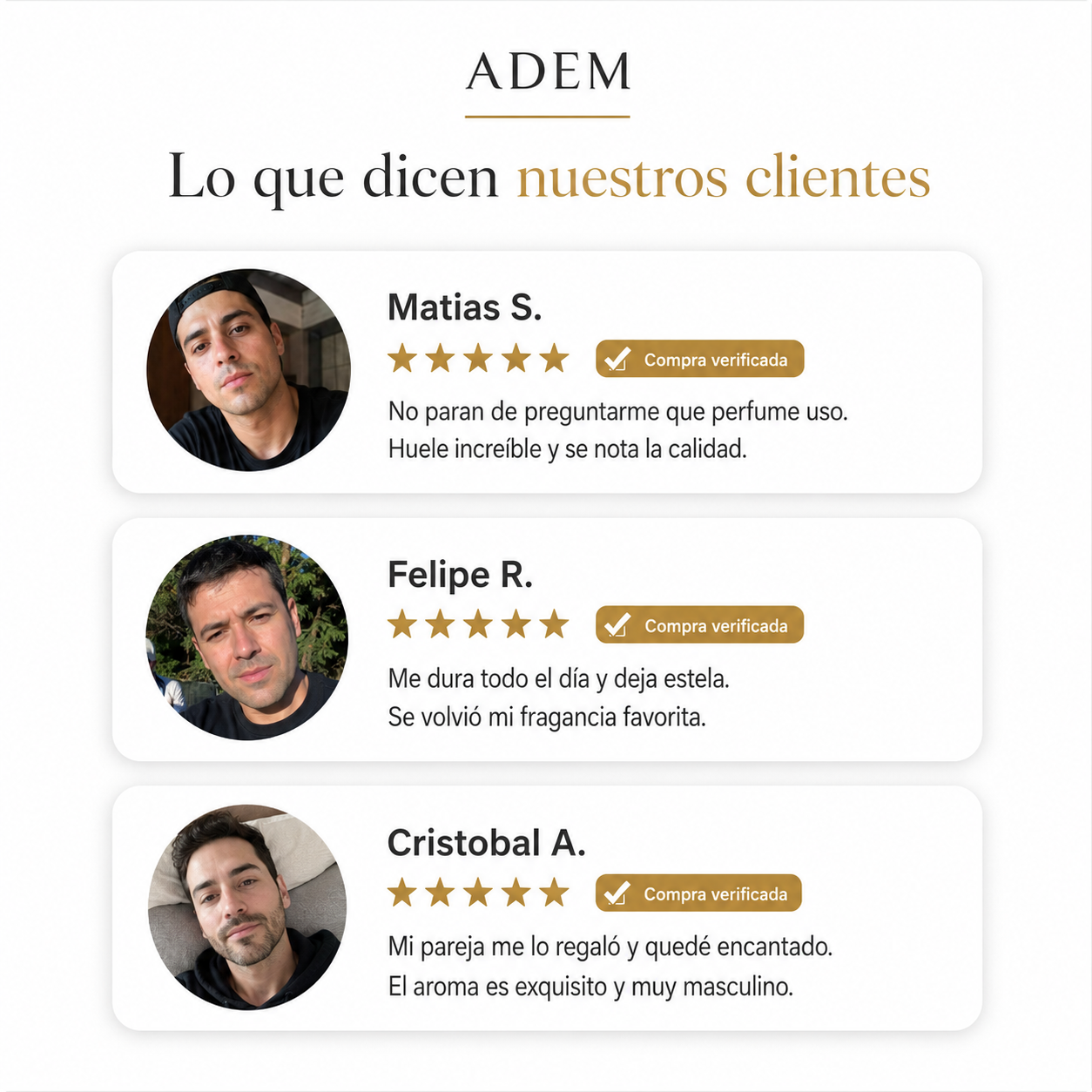 Testimonios de clientes Cómplice Intenso