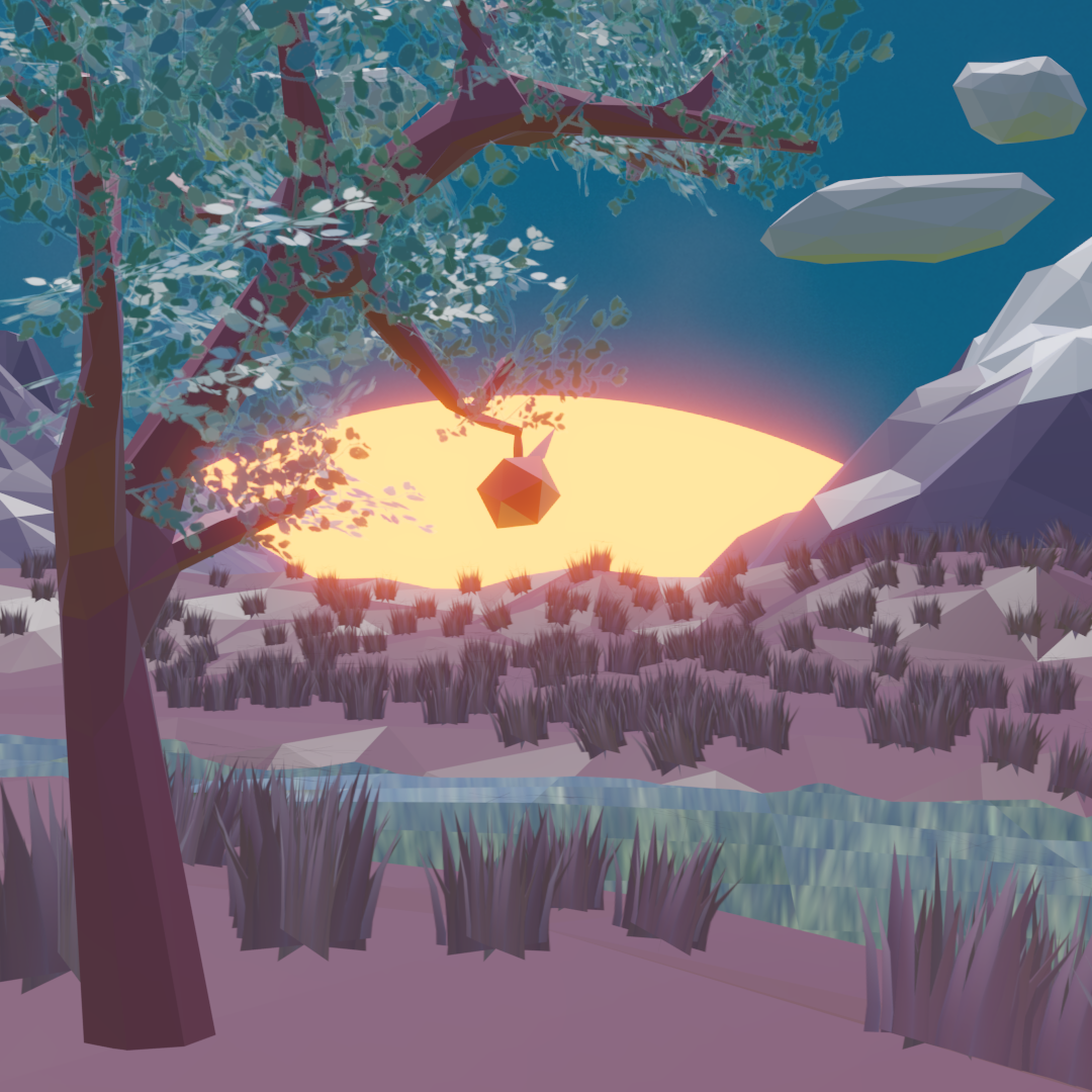 A 3D render of a low poly tree