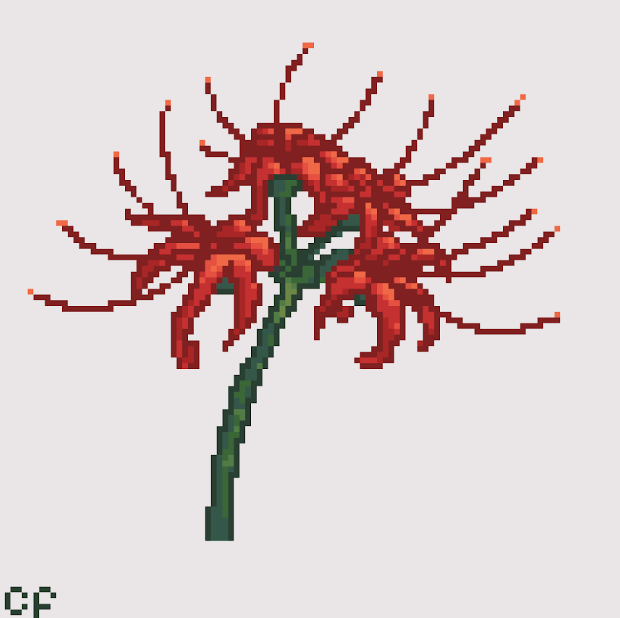 pixel art of a red spider lily flower