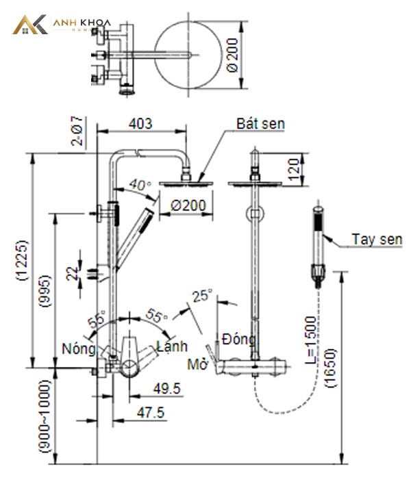 Bản vẽ kỹ thuật sen tắm cây Inax BFV-71S