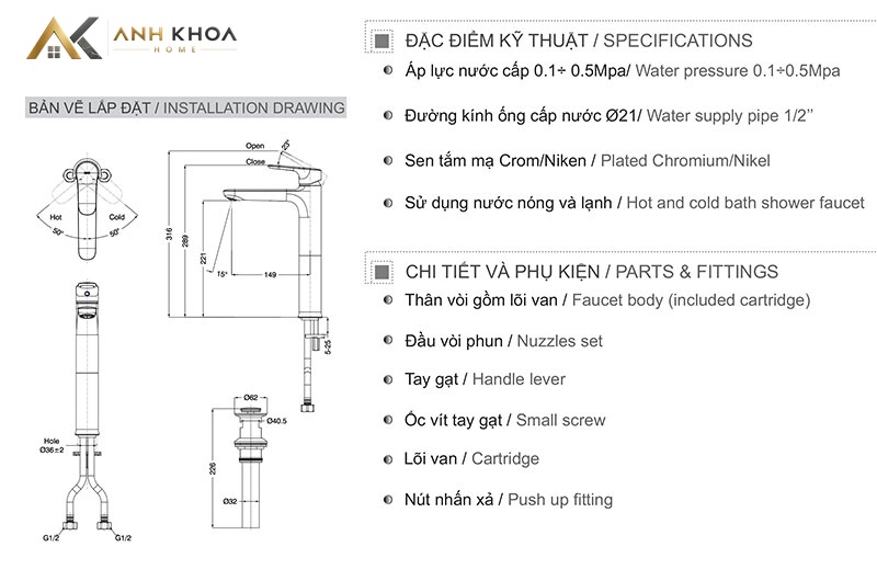 Bản vẽ vòi chậu Inax LFV-1402SH