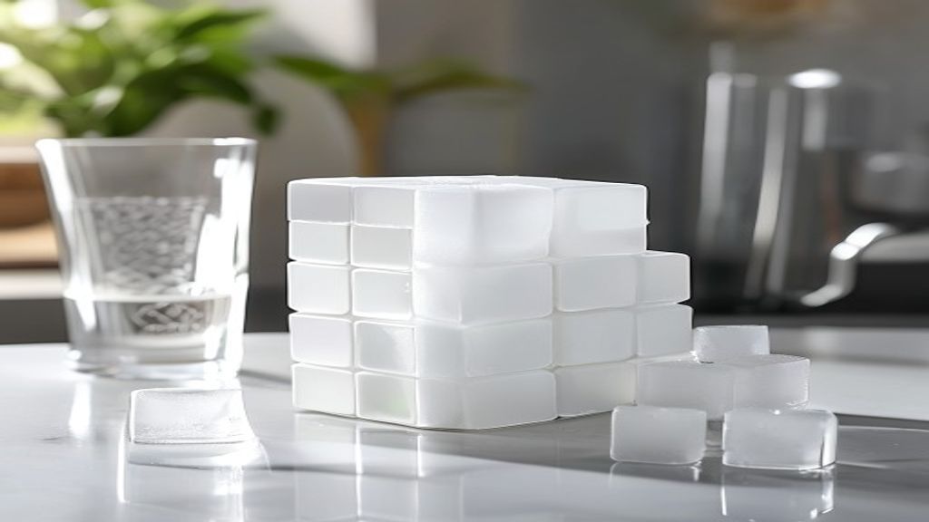 Countertop cubelet ice maker for home producing soft nugget ice beside glassware