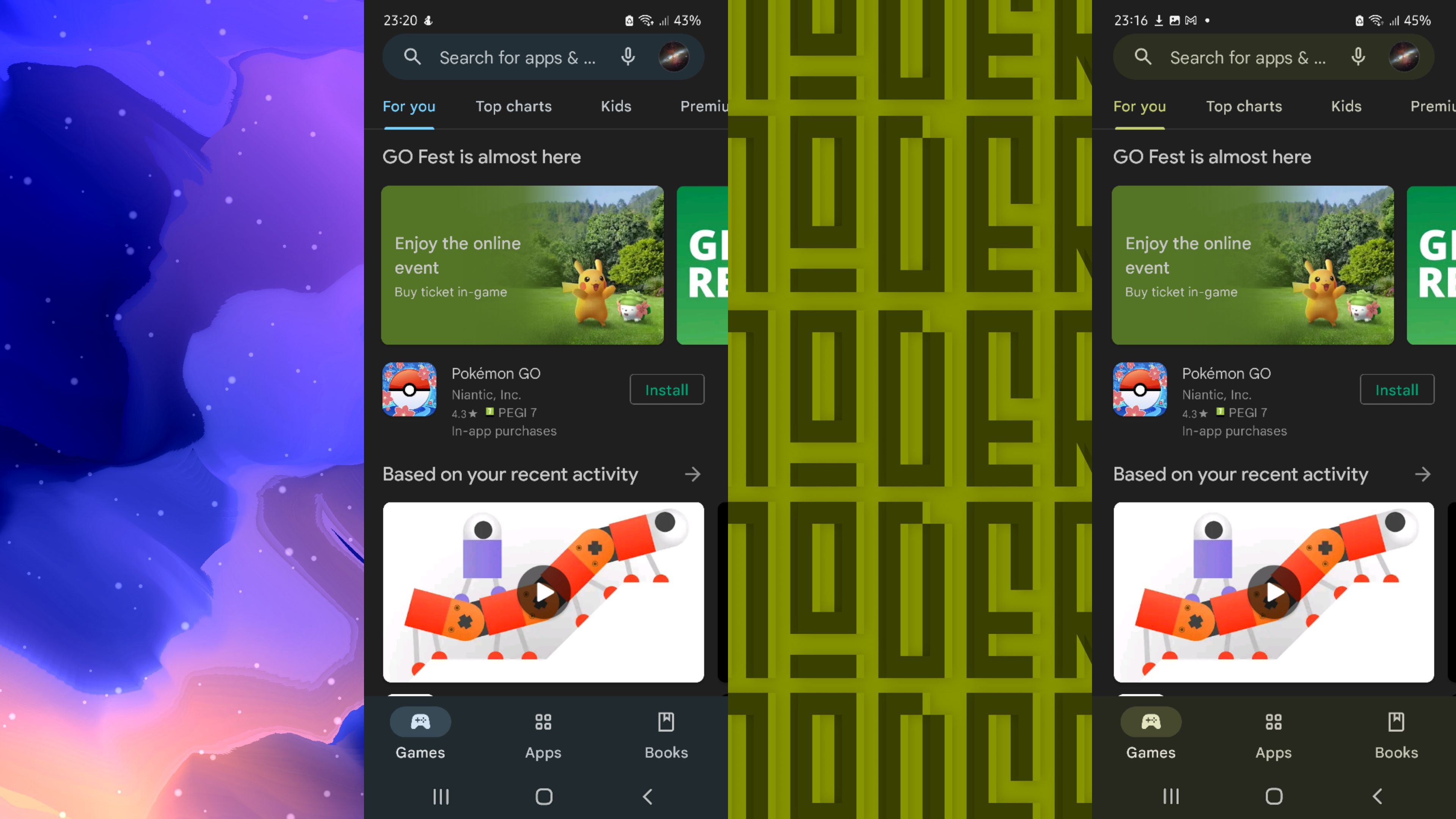 The Google apps have green tint accents in dark mode, on other phones ...