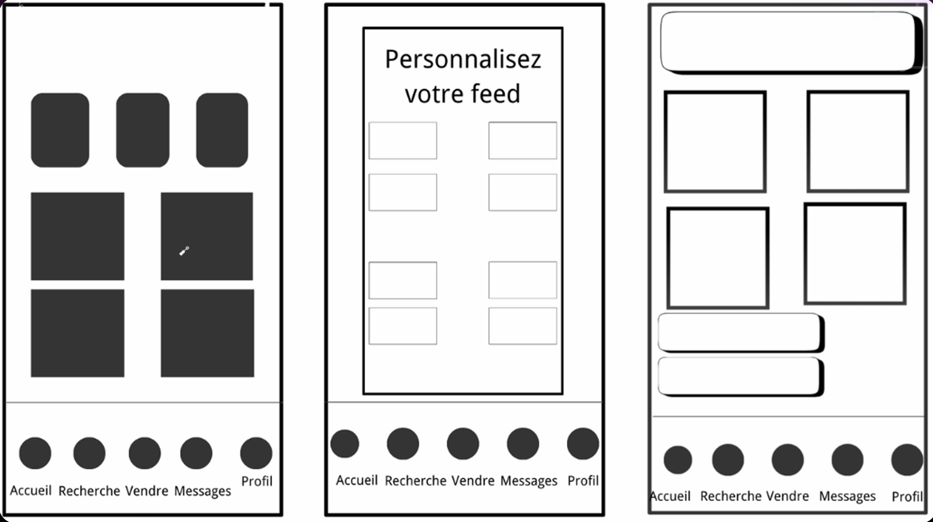 Lo-fi wireframes - proposed redesign screens