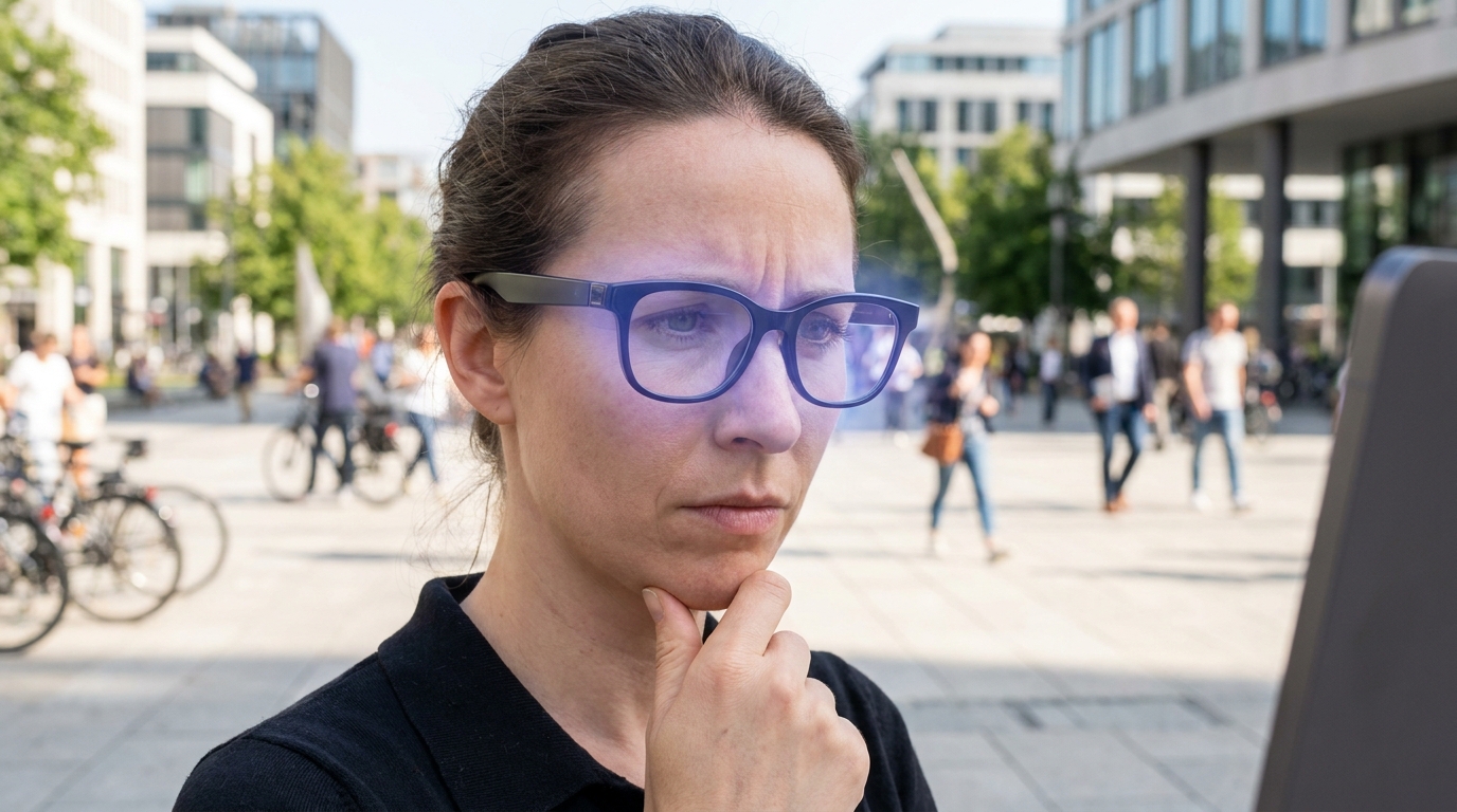 Person wearing Samsung Galaxy Glasses, highlighting the need for privacy consideration in AI eyewear.