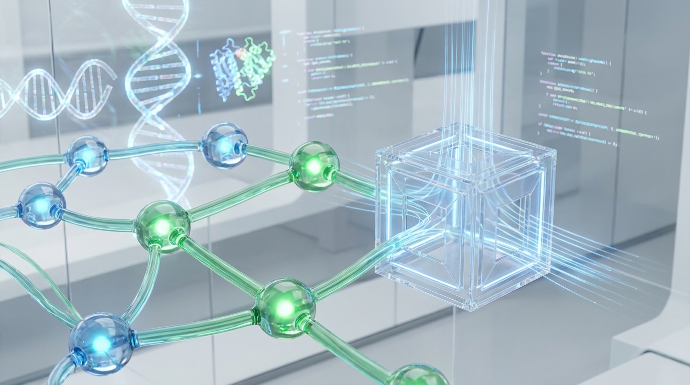 Abstract visualization of AI agent network with safety and audit features, representing AI agent fact-checking.