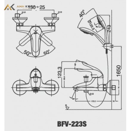 bản vẽ kỹ thuật Sen tắm Inax BFV-223S
