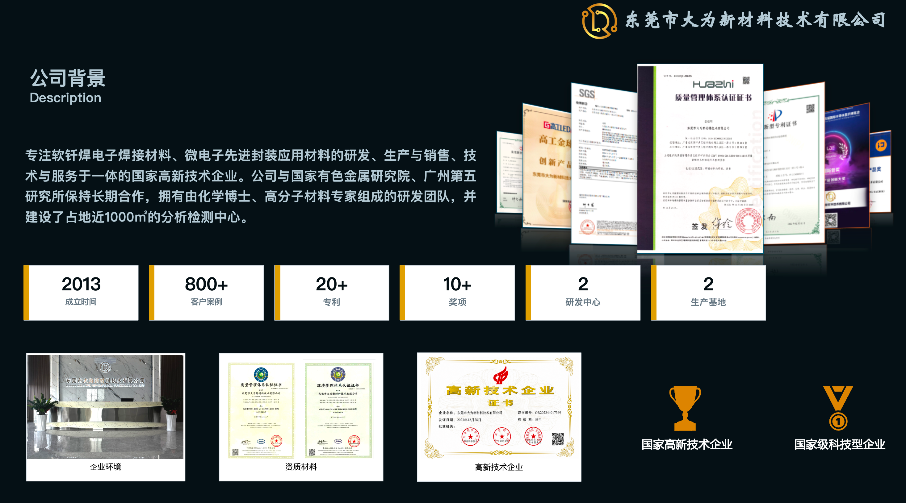 大为新材料公司背景、企业环境及资质展示