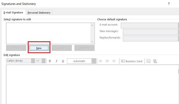 Khi hệ thống hiển thị thông báo, bạn hãy click vào nút “New…” để tạo chữ ký mới.