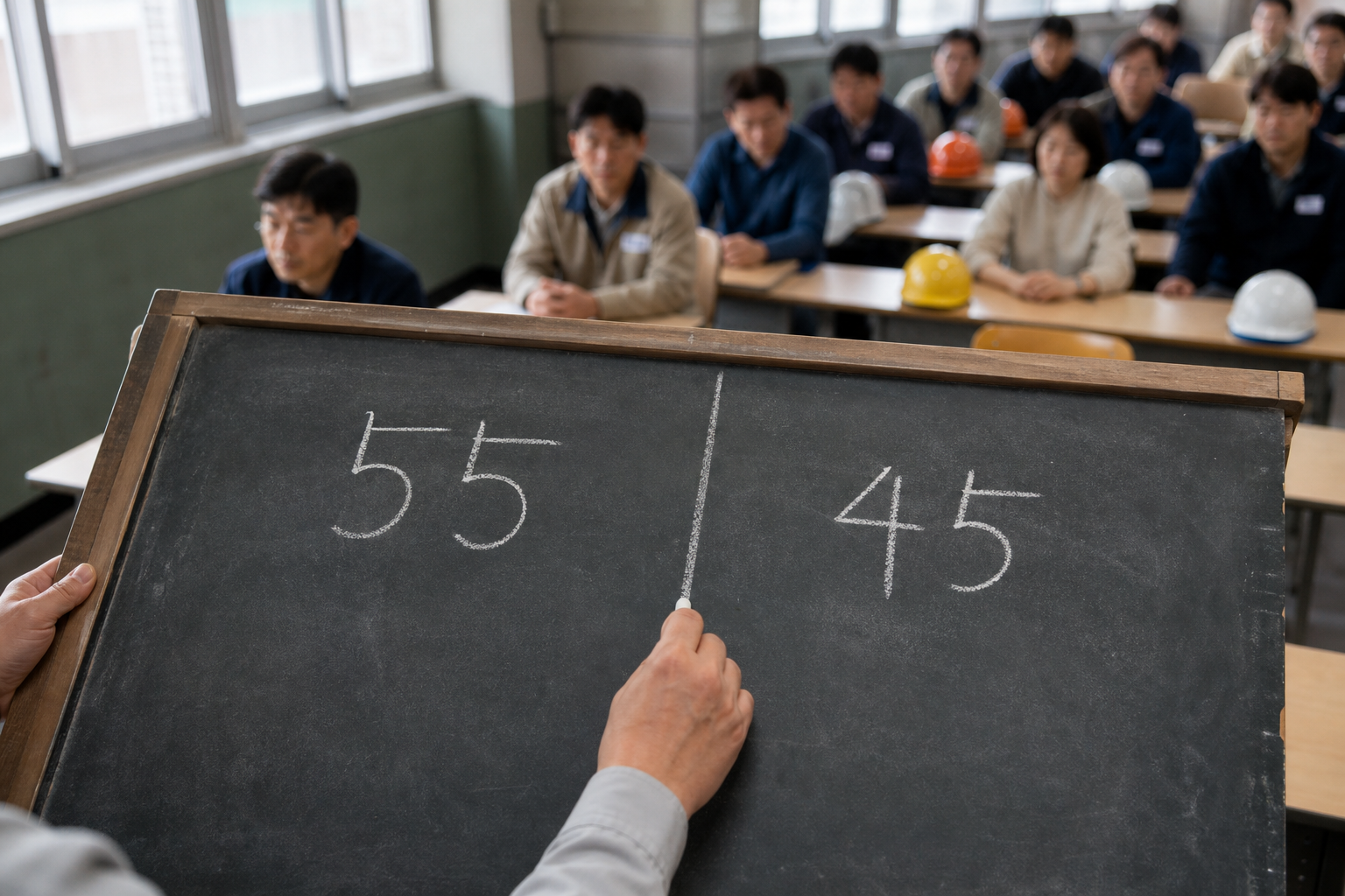 산업안전기사 필답형 55점과 작업형 45점 배점 설명 장면
