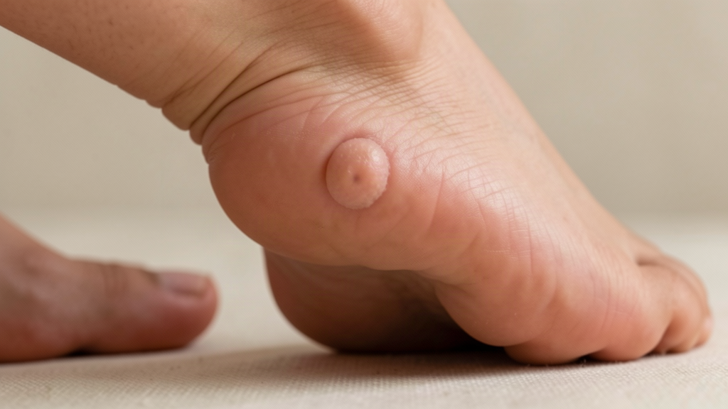 close-up of the arch of a foot with a visible firm lump highlighted