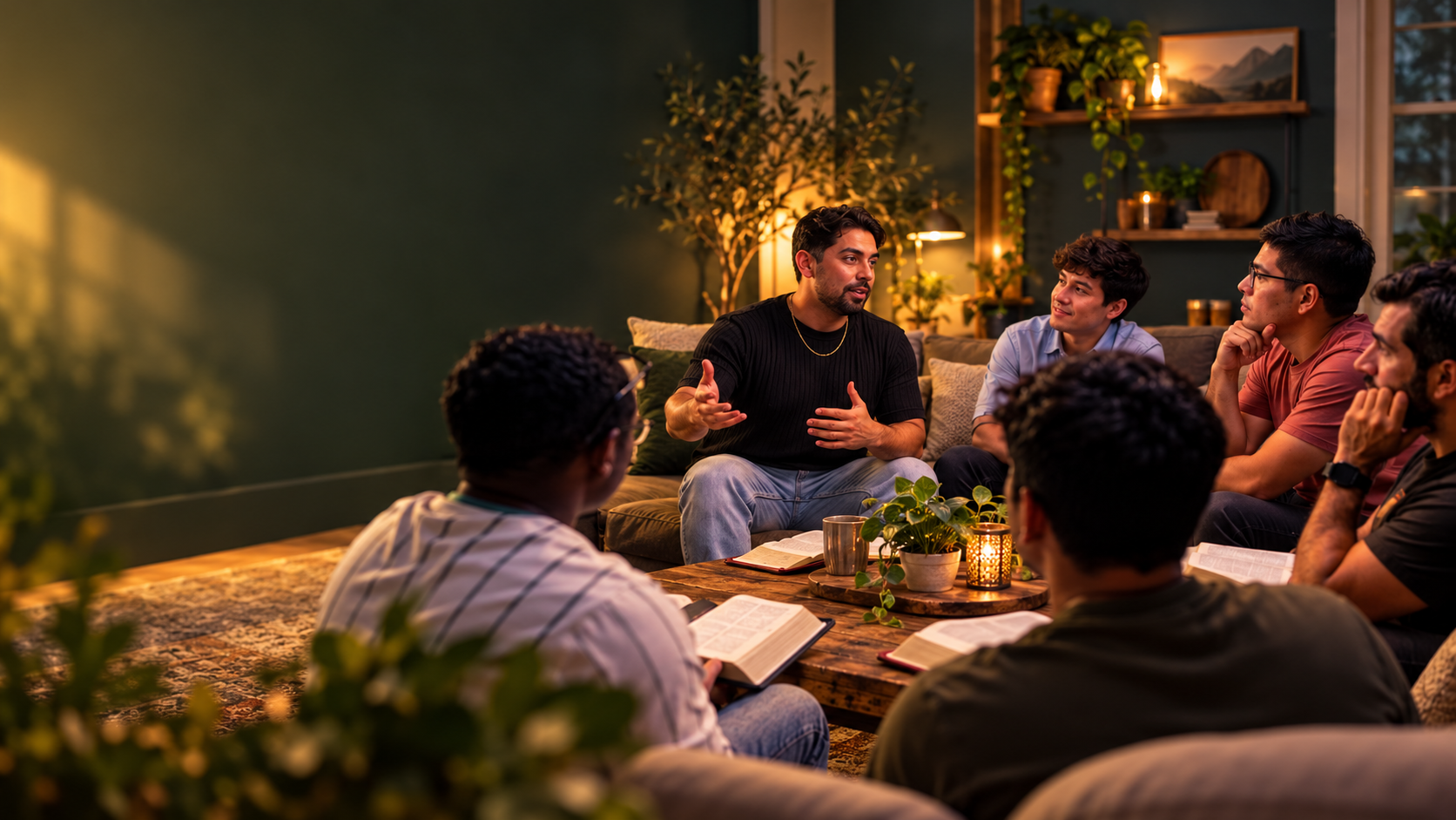 People discussing Scripture together, illustrative mission scene