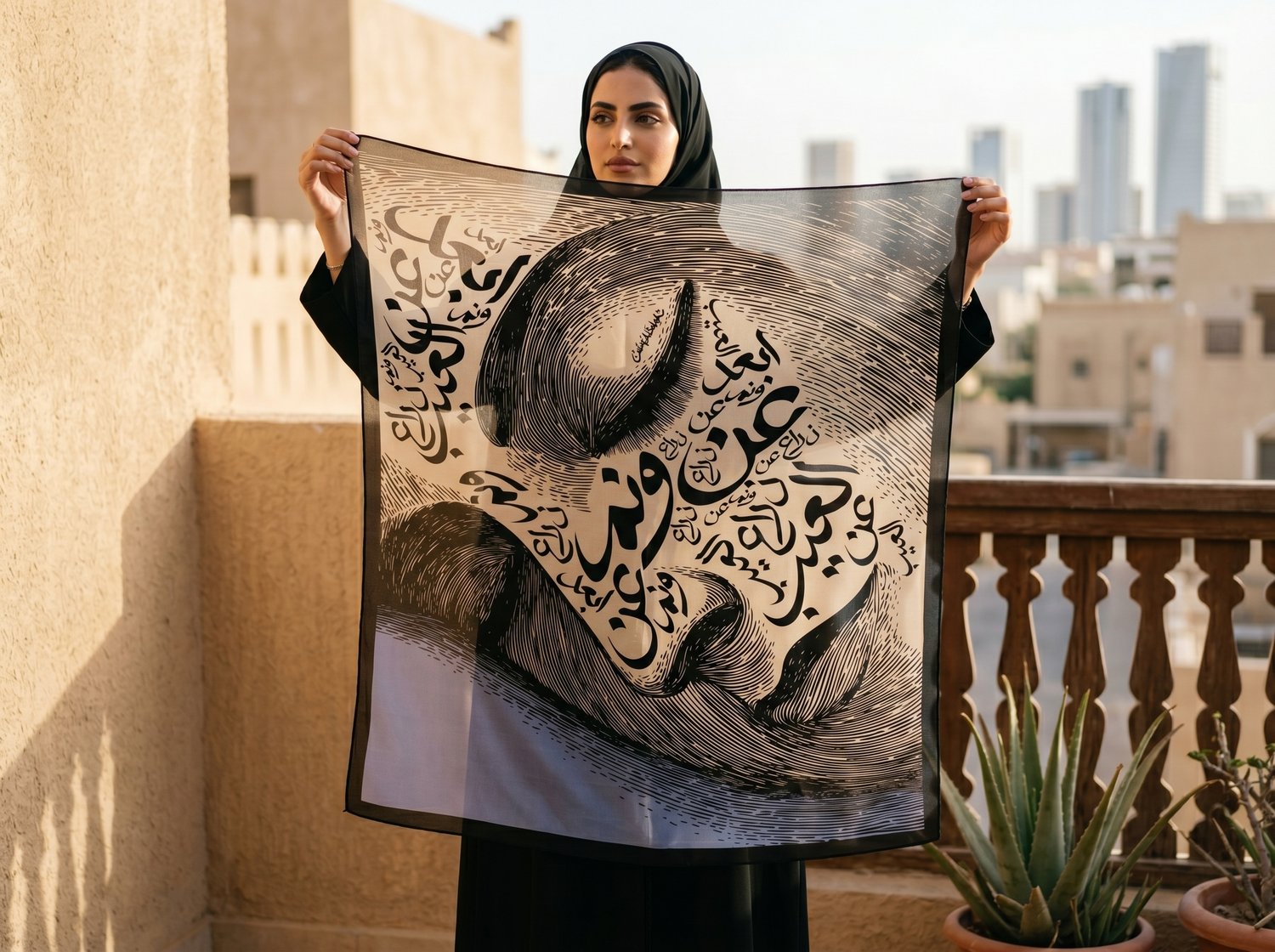 وشاح حريري طولي "ابعد عن العيب ذراع ونم"