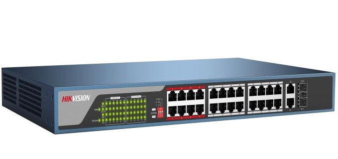 Switch mạng 24 cổng PoE 100M, 2 cổng uplink 10/100/1000M , Layer 2 Hikvision DS-3E0326P-E(B)