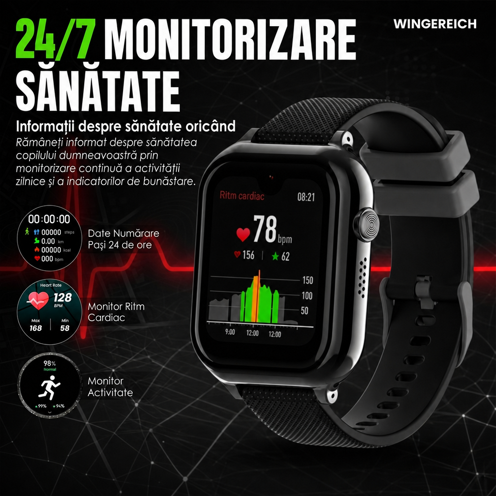 Ceas smartwatch Wingereich copii AI negru