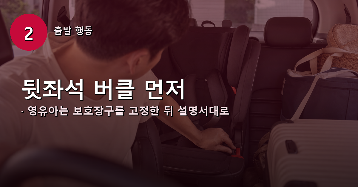 운전자가 출발 전 뒷좌석 안전띠와 영유아 보호장구 고정을 확인하는 순서