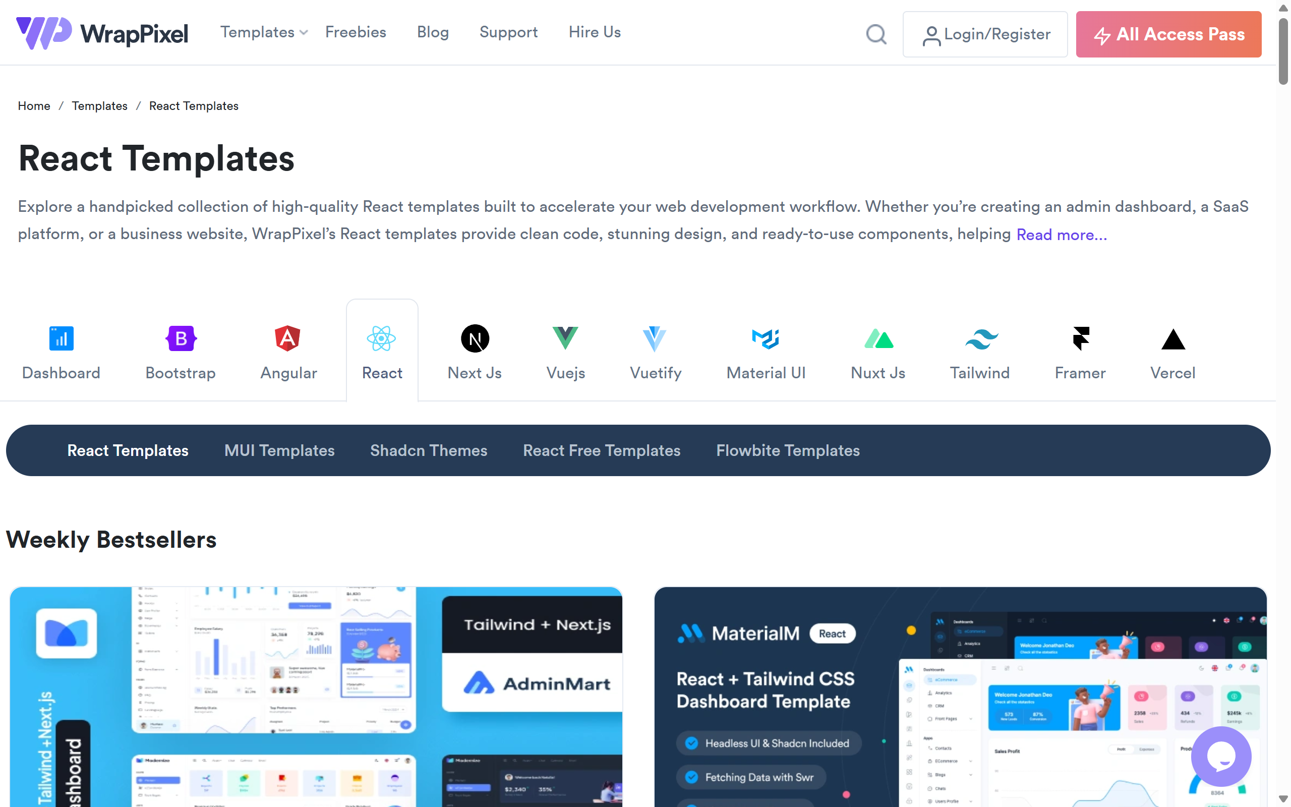 WrapPixel React 템플릿 페이지