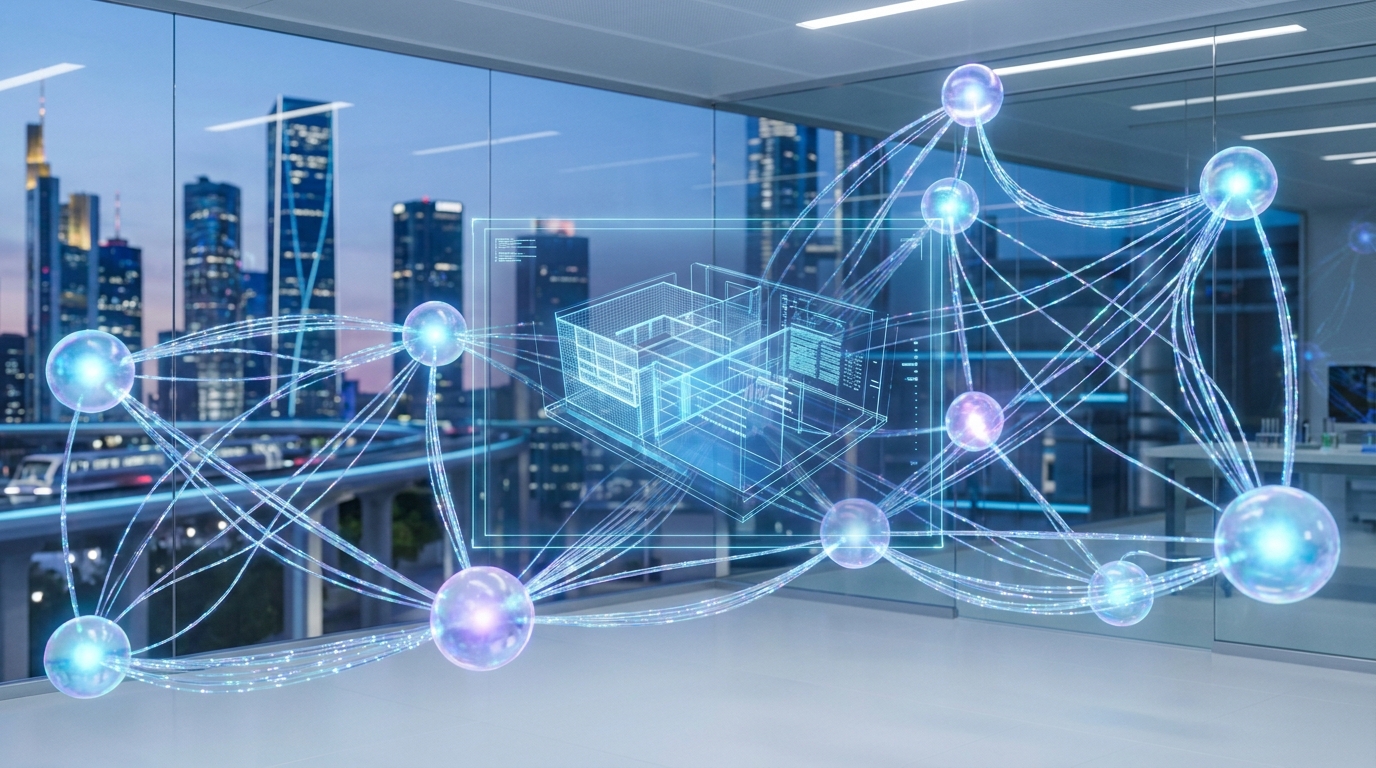 Multi-Agent AI system showing interconnected nodes working on a complex task blueprint.