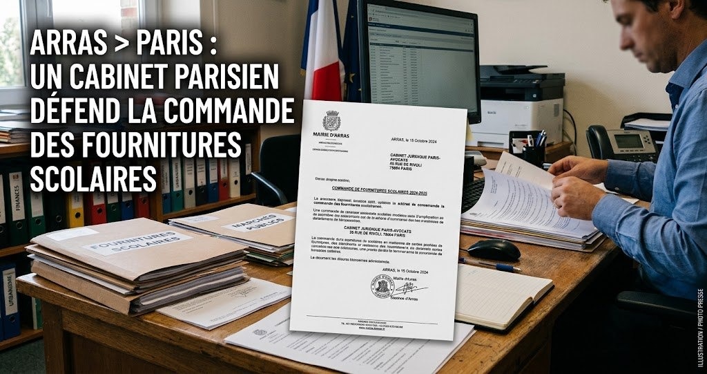 Un homme en bureau lit des documents, avec des dossiers et une lettre officielle affichée au premier plan.