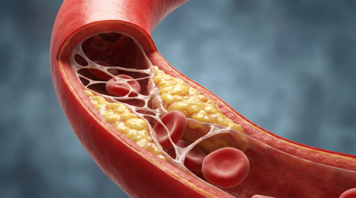 Sticky fibrin web gluing yellow plaque to an artery wall