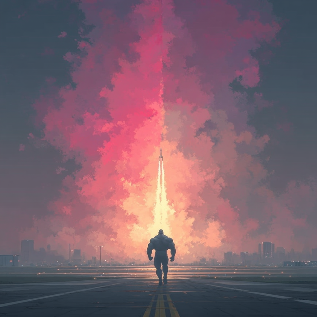 painterly runway walk, rocket launch