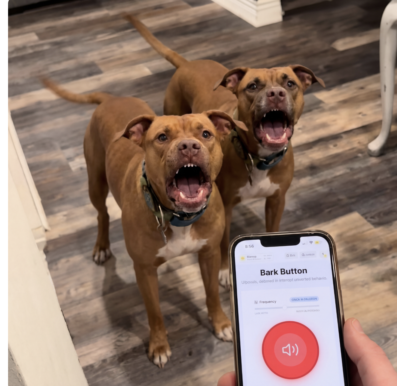 The same two pit bulls barking aggressively