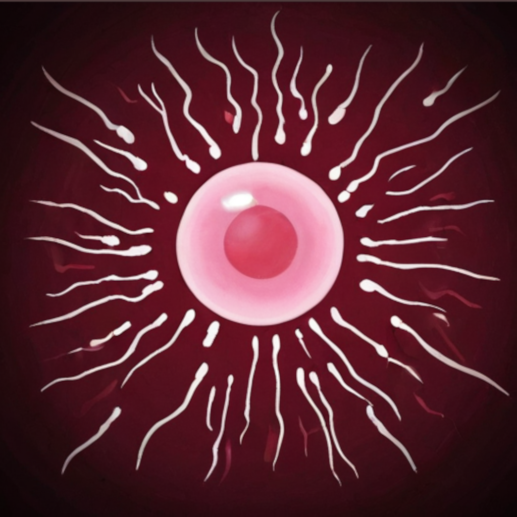 Image of ovum surrounded by sperm