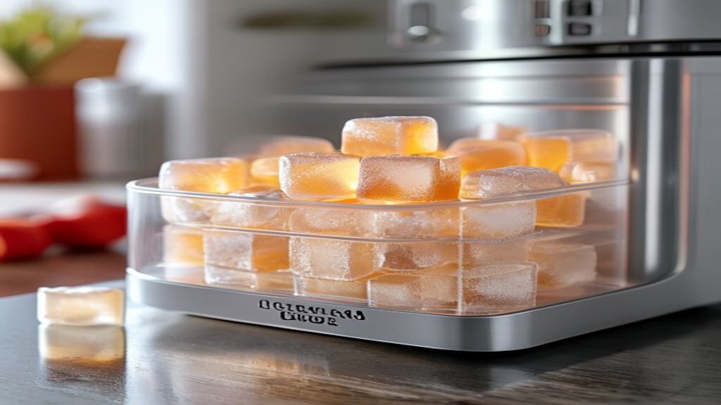 Close-up of chewable cubelet ice filling a kitchen ice bin